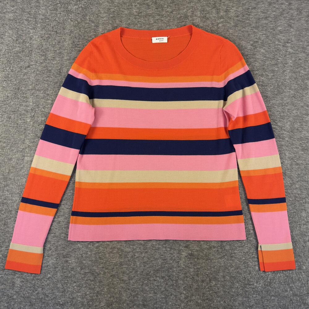 Akris Punto Sweater Womens 4 Multicolor Stripe Virgin Wool Crewneck Long Sleeve